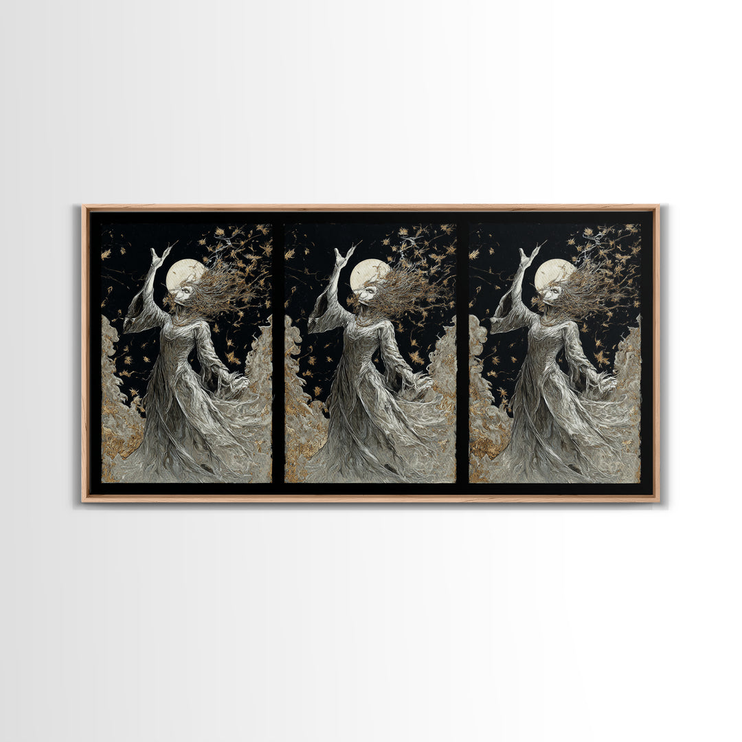 The Moon Priestess, Grotesque Carnival Art, Wide Panoramic Art, Macabre Wall Art, Framed Canvas Print, Halloween Wall Art, Halloween Decor
