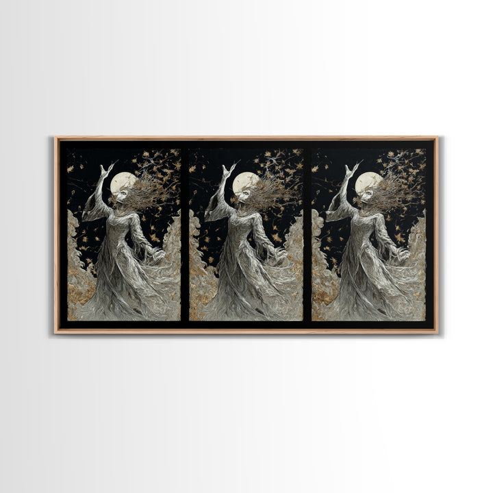 The Moon Priestess, Grotesque Carnival Art, Wide Panoramic Art, Macabre Wall Art, Framed Canvas Print, Halloween Wall Art, Halloween Decor