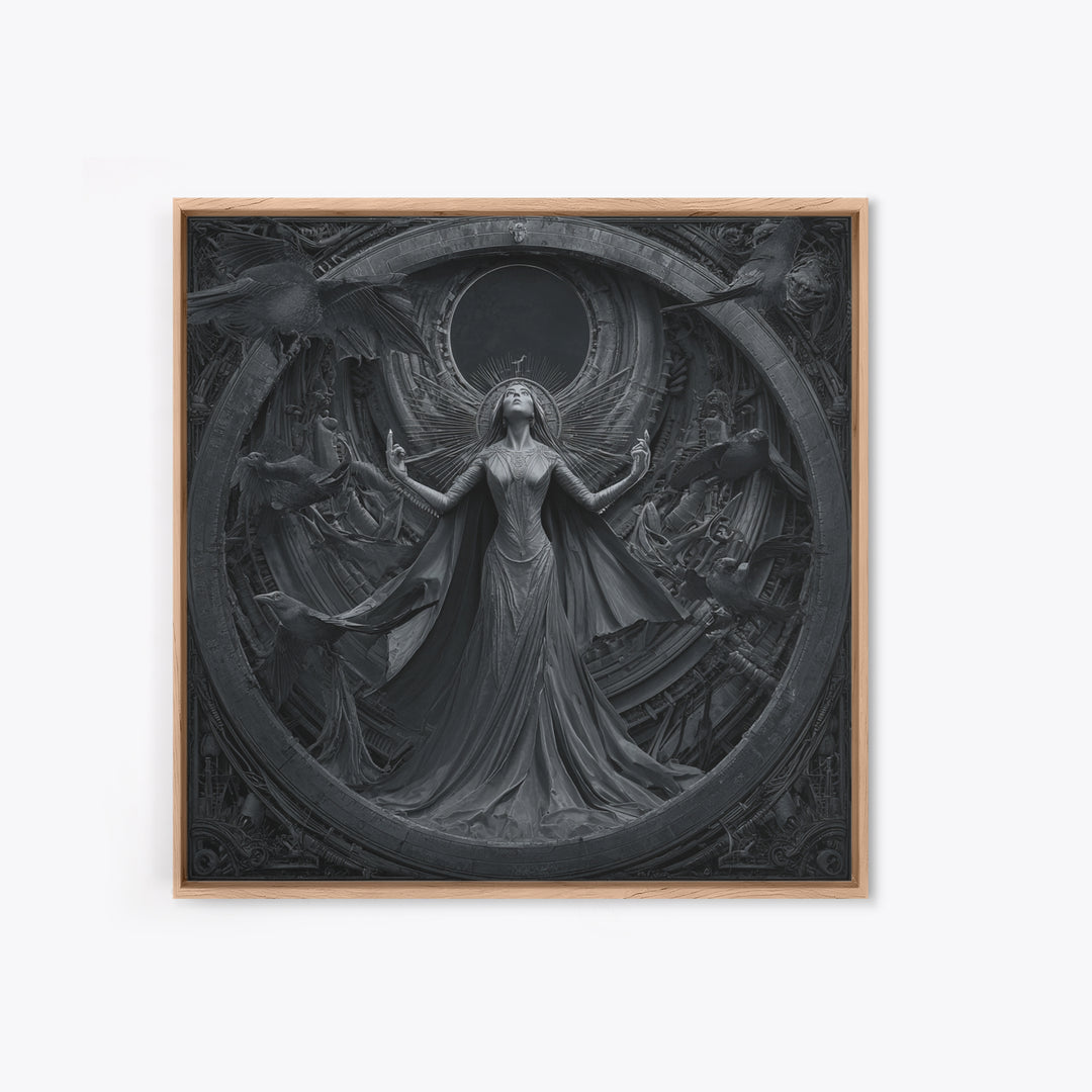 The Moon Priestess, Biomechanical Horror Art, Square Wall Art, Macabre Wall Art, Framed Canvas Print, Halloween Wall Art, Dark Fantasy Art