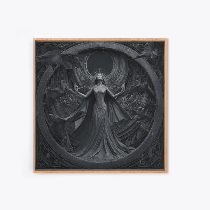 The Moon Priestess, Biomechanical Horror Art, Square Wall Art, Macabre Wall Art, Framed Canvas Print, Halloween Wall Art, Dark Fantasy Art