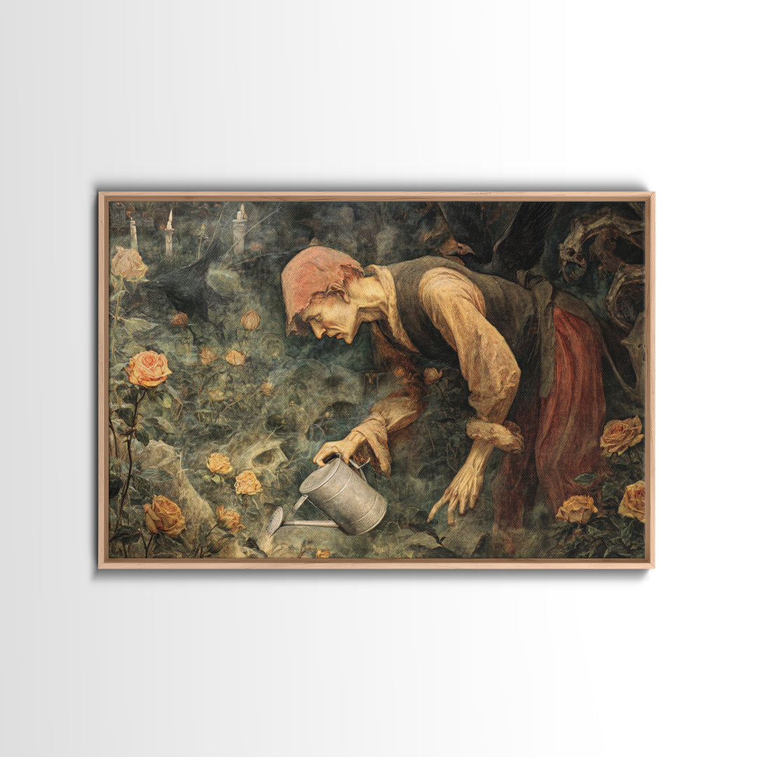 The Graveyard Gardener, Dark Renaissance Art, Landscape Wall Art, Dark Halloween Decor, Canvas Print, Halloween Wall Art