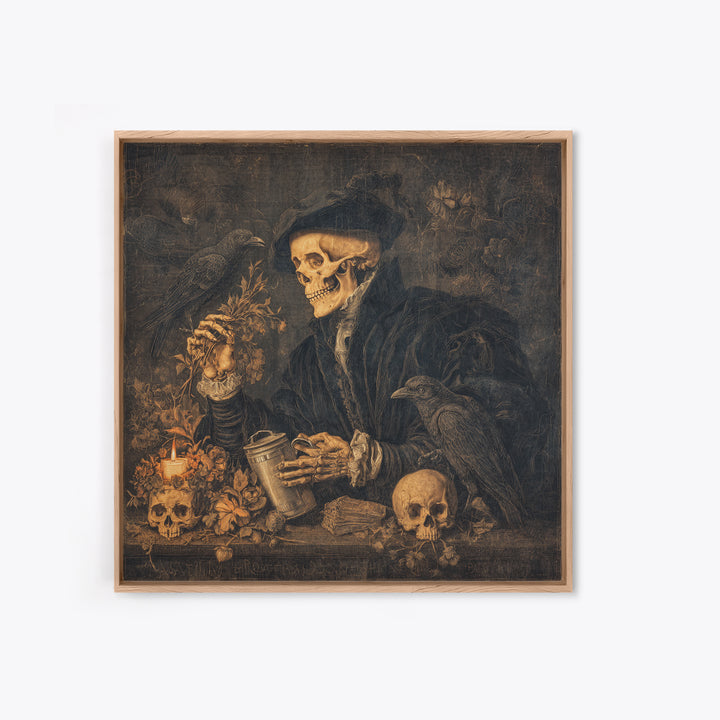 The Graveyard Gardener, Danse Macabre Art, Square Wall Art, Macabre Wall Art, Canvas Print, Halloween Wall Art