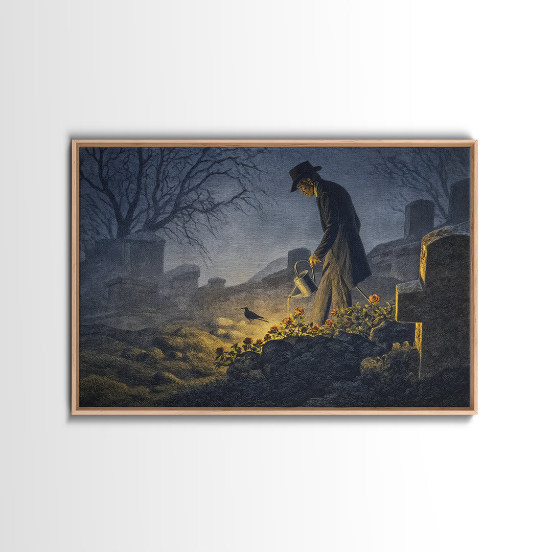 The Graveyard Gardener, Romantic Gothic Landscape, Landscape Wall Art, Dark Halloween Decor, Canvas Print, Halloween Wall Art