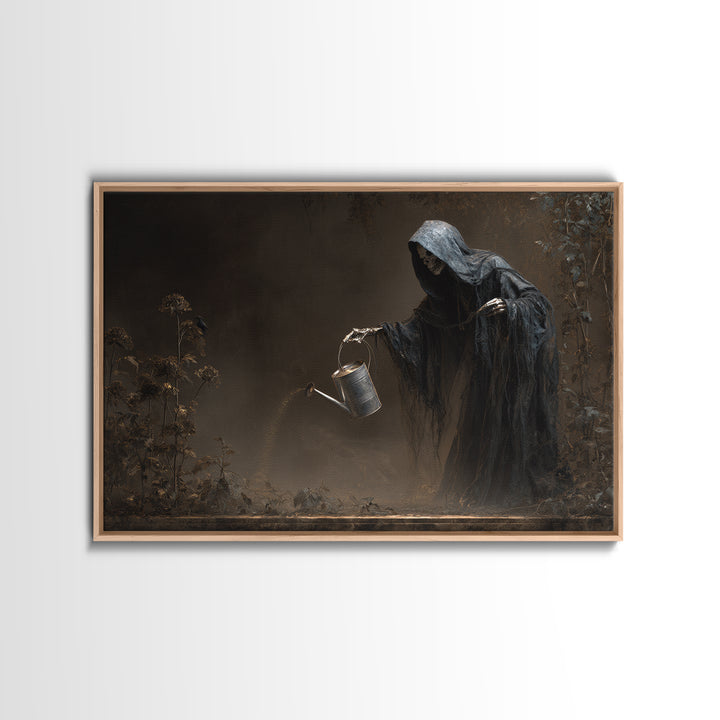 The Graveyard Gardener, Symbolist Gothic Landscape, Landscape Wall Art, Dark Halloween Decor, Framed Canvas Print, Halloween Wall Art