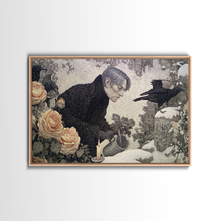 The Graveyard Gardener, Symbolist Death Art, Landscape Wall Art, Macabre Wall Art, Canvas Print, Halloween Wall Art