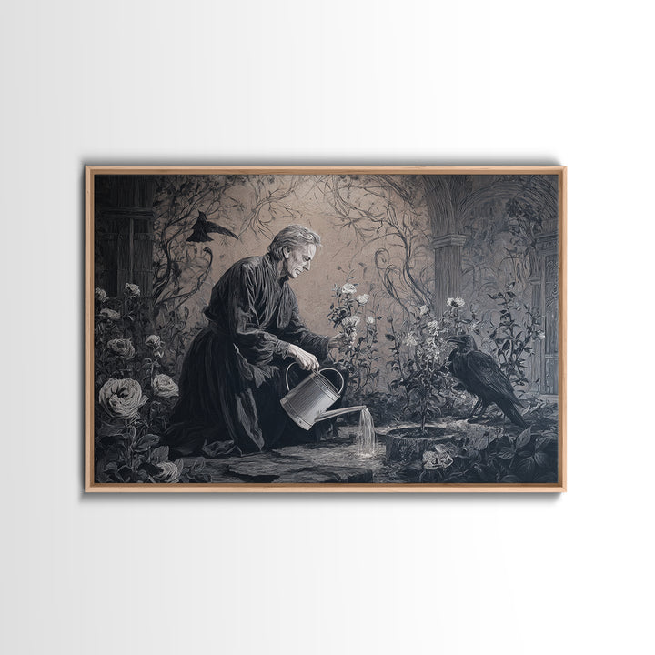 The Graveyard Gardener, Dark Symbolist Art, Landscape Wall Art, Dark Fantasy Wall Art, Framed Canvas Print, Halloween Wall Art