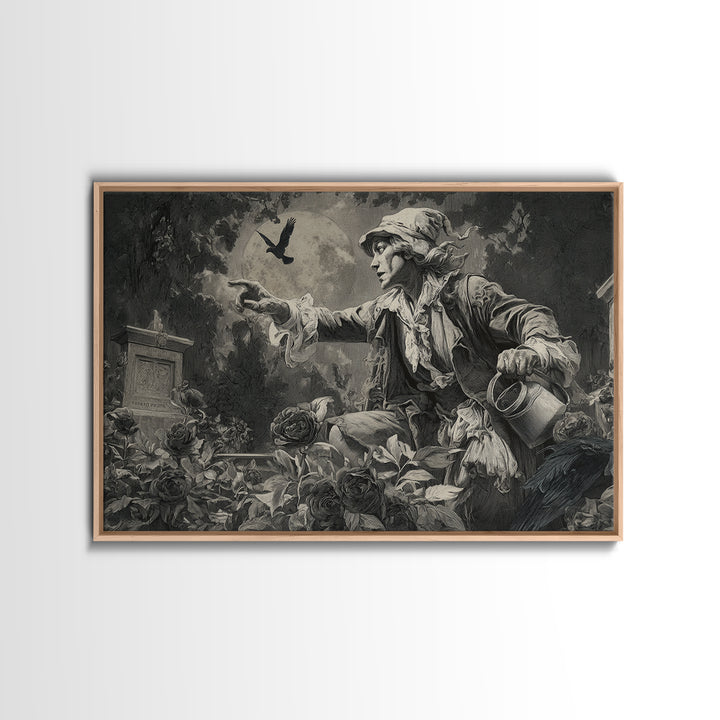 The Graveyard Gardener, Symbolist Etching Art, Landscape Wall Art, Dark Halloween Decor, Canvas Print, Halloween Wall Art