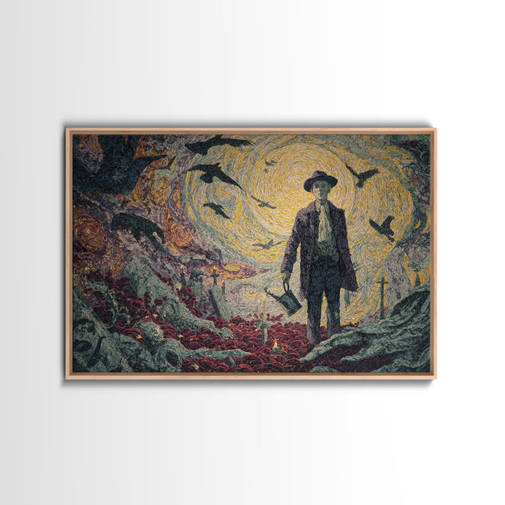 The Graveyard Gardener, Expressionist Gothic Art, Landscape Wall Art, Gothic Horror Wall Art, Framed Canvas Print, Halloween Wall Art