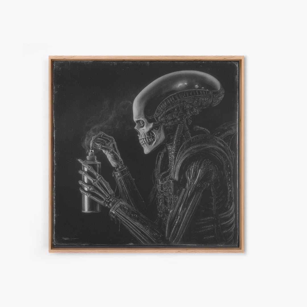 The Graveyard Gardener, Biomechanical Horror Art, Square Wall Art, Dark Fantasy Wall Art, Framed Canvas Print, Halloween Wall Art