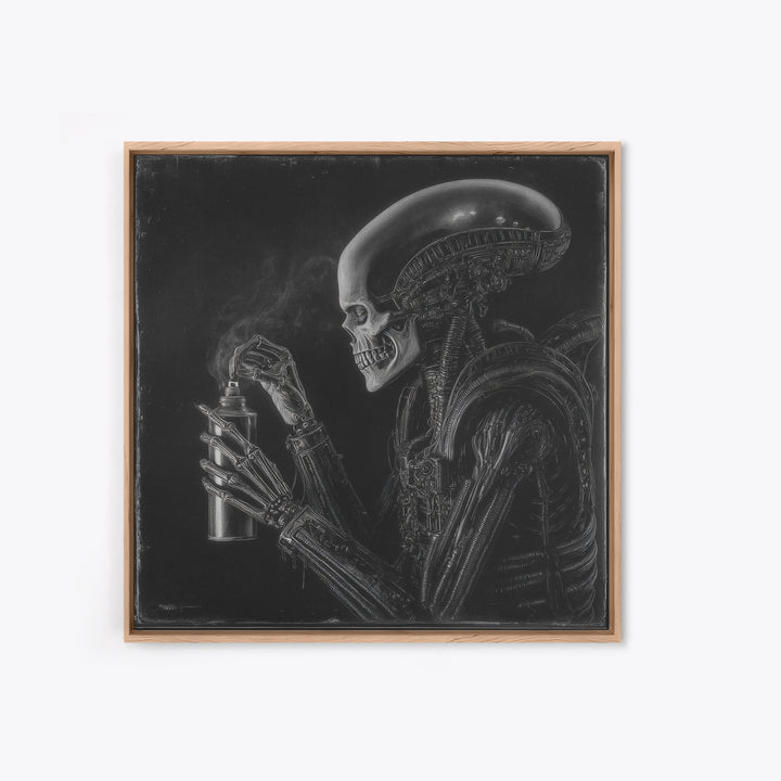 The Graveyard Gardener, Biomechanical Horror Art, Square Wall Art, Dark Fantasy Wall Art, Framed Canvas Print, Halloween Wall Art