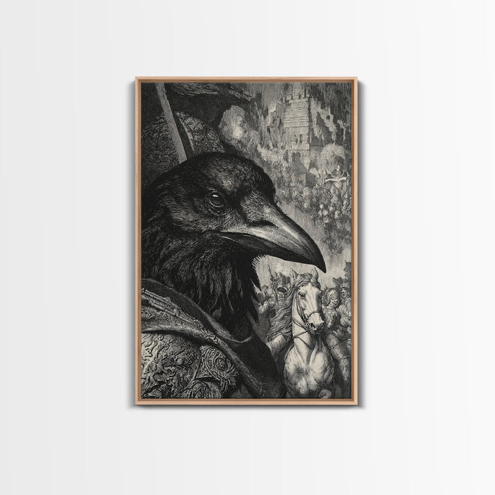 The Crow-Masked Assassin, Renaissance Engraving Art, Vertical Wall Art, Gothic Horror Wall Art, Framed Canvas Print, Halloween Wall Art