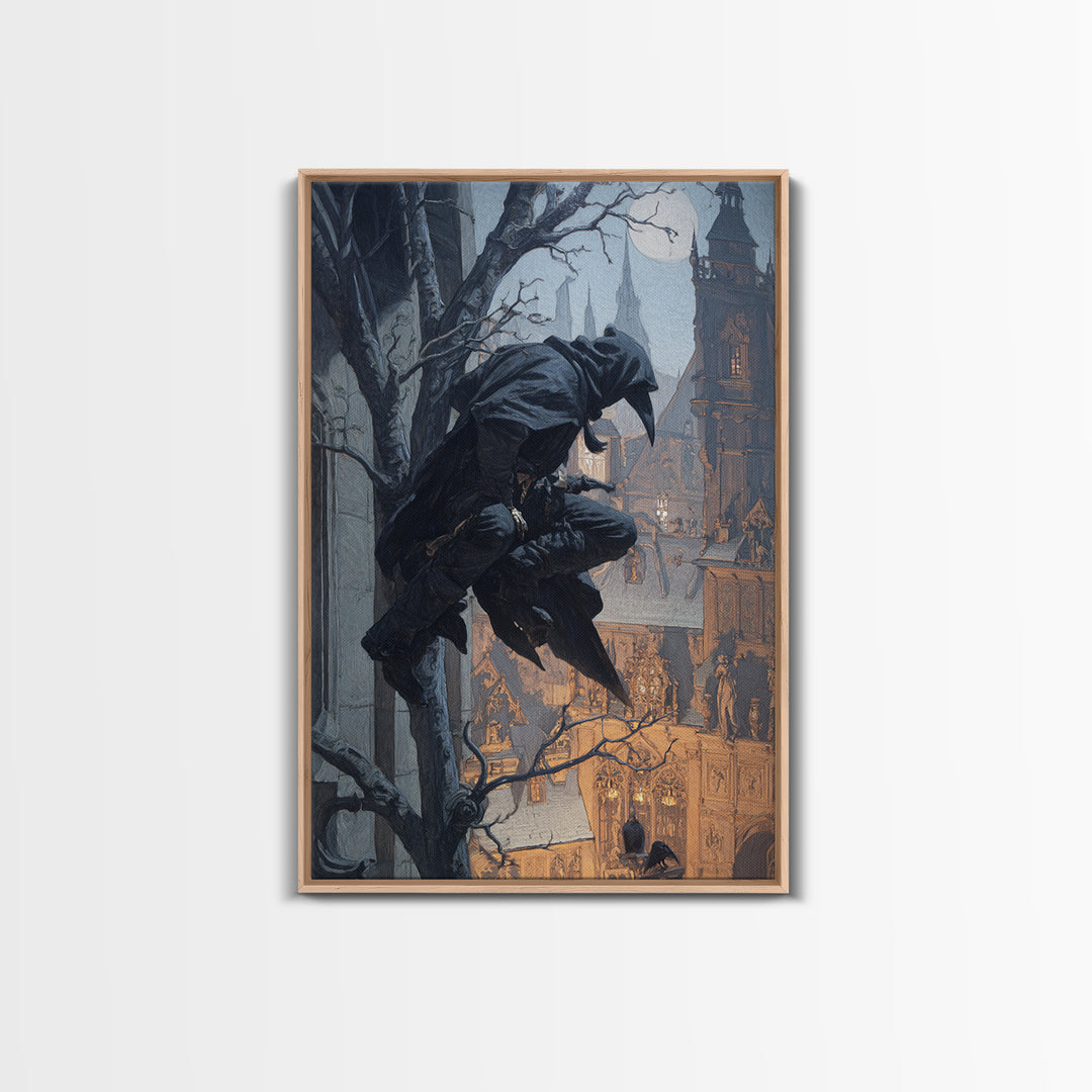 The Crow-Masked Assassin, Danse Macabre Art, Vertical Wall Art, Dark Halloween Decor, Canvas Print, Halloween Wall Art