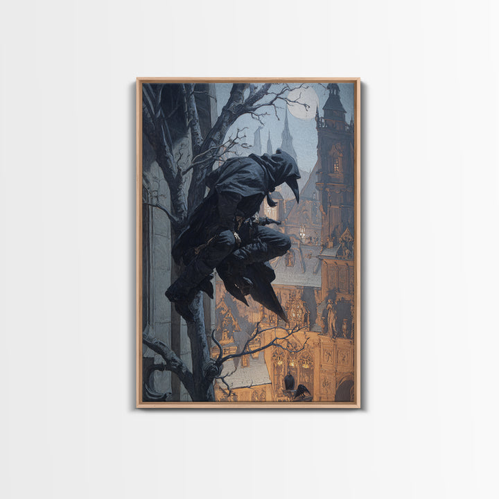 The Crow-Masked Assassin, Danse Macabre Art, Vertical Wall Art, Dark Halloween Decor, Canvas Print, Halloween Wall Art
