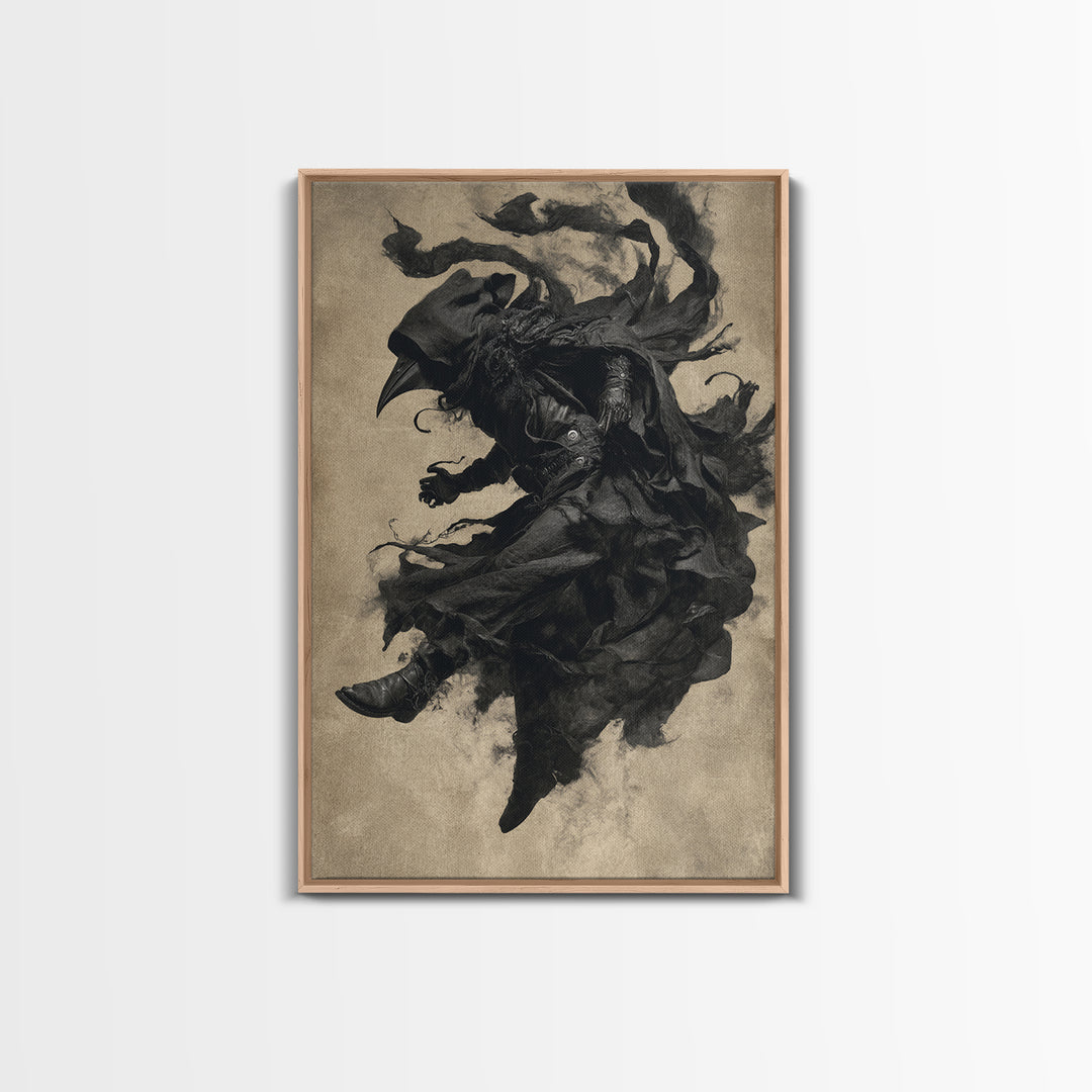 The Crow-Masked Assassin, Dark Romantic Horror Art, Vertical Wall Art, Dark Halloween Decor, Framed Canvas Print, Halloween Wall Art