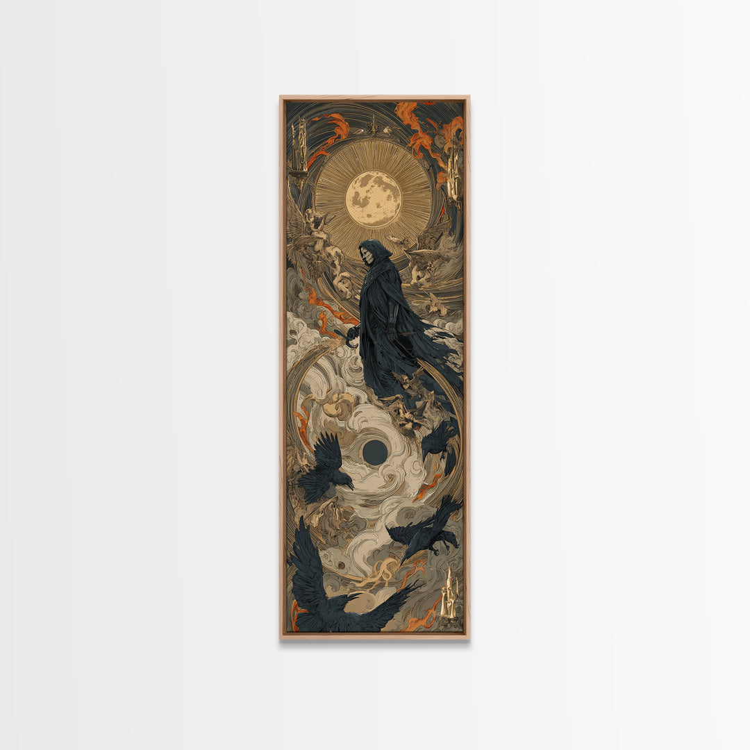 The Crow-Masked Assassin, Visionary Gothic Art, Tall Narrow Wall Art, Dark Halloween Decor, Framed Canvas Print, Halloween Wall Art