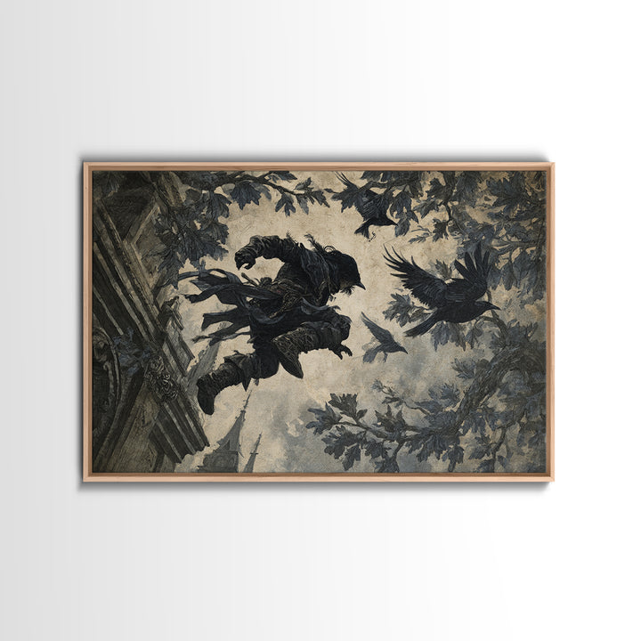 The Crow-Masked Assassin, Romantic Gothic Landscape, Landscape Wall Art, Gothic Horror Wall Art, Framed Canvas Print