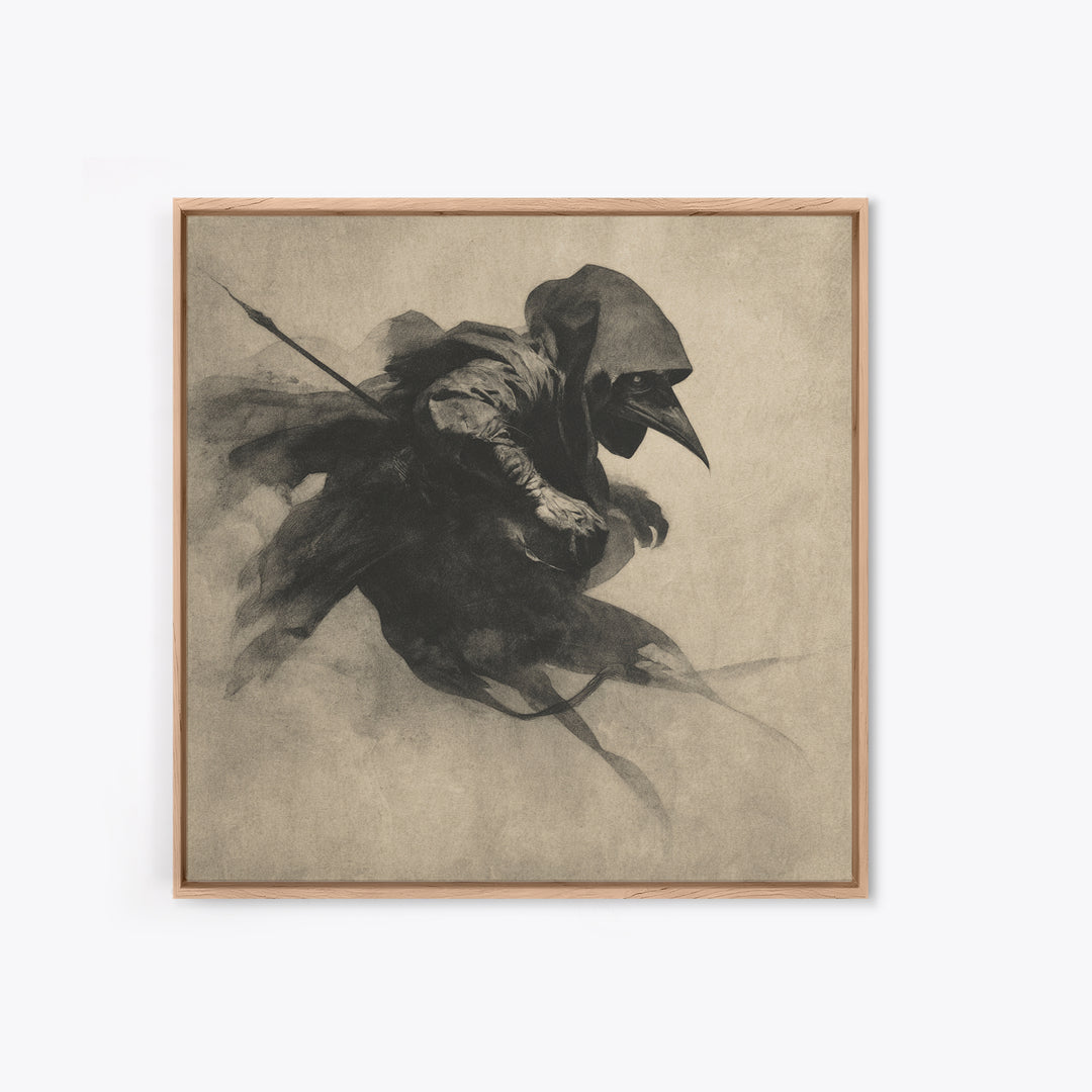 The Crow-Masked Assassin, Symbolist Dream Art, Square Wall Art, Gothic Horror Wall Art, Framed Canvas Print, Halloween Wall Art