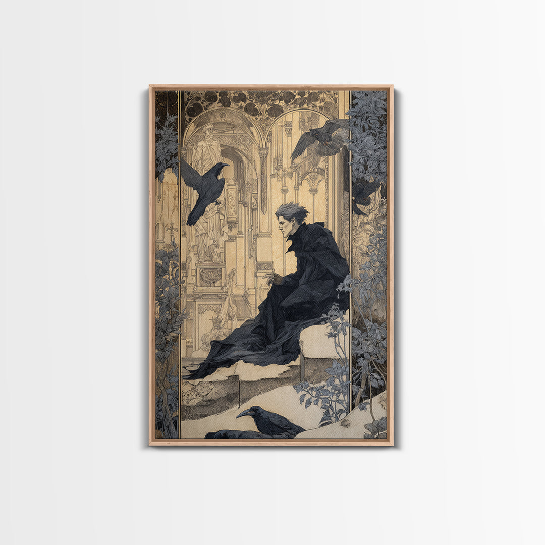 The Crow-Masked Assassin, Symbolist Death Art, Vertical Wall Art, Macabre Wall Art, Framed Canvas Print, Halloween Wall Art