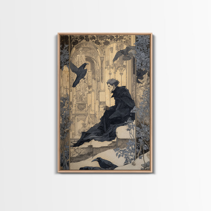 The Crow-Masked Assassin, Symbolist Death Art, Vertical Wall Art, Macabre Wall Art, Framed Canvas Print, Halloween Wall Art