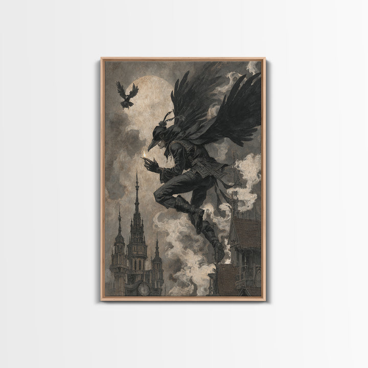 The Crow-Masked Assassin, Dark Symbolist Art, Vertical Wall Art, Macabre Wall Art, Canvas Print, Halloween Wall Art