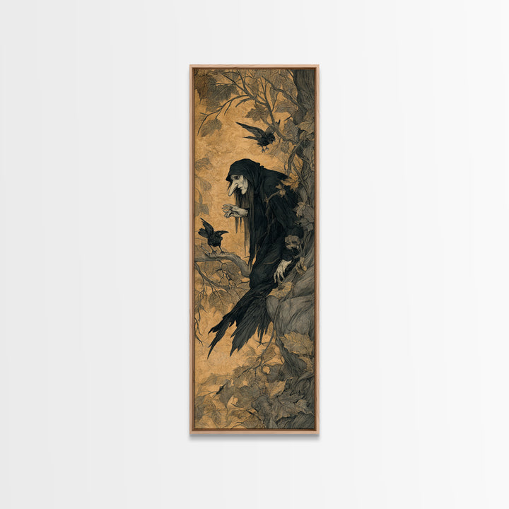 The Crow-Masked Assassin, Gothic Storybook Art, Tall Narrow Wall Art, Gothic Horror Wall Art, Framed Canvas Print, Halloween Wall Art