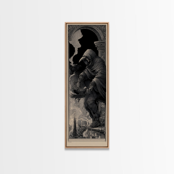 The Crow-Masked Assassin, Biomechanical Horror Art, Tall Narrow Wall Art, Macabre Wall Art, Canvas Print, Halloween Wall Art