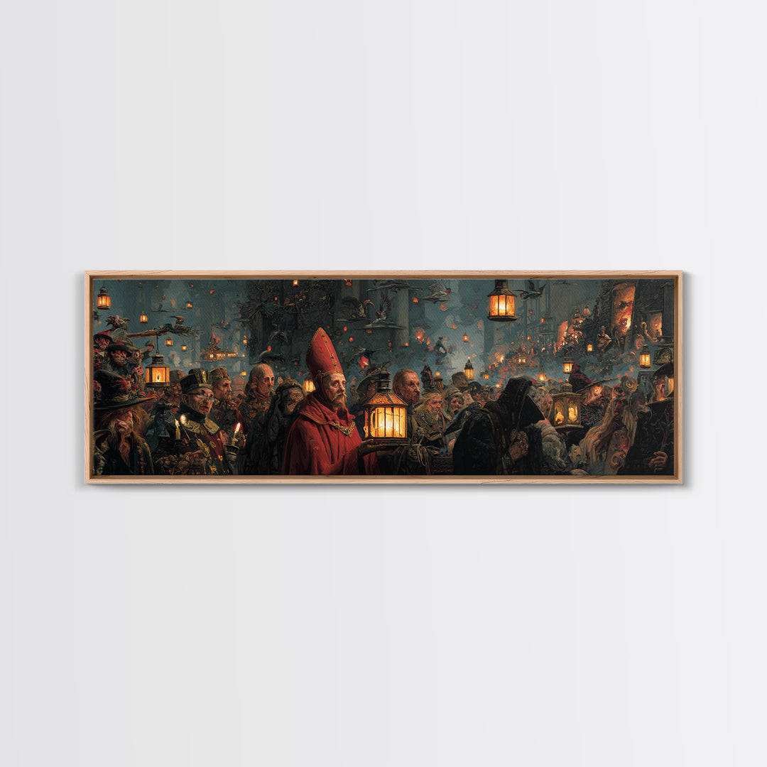 The Lantern Mage, Medieval Grotesque Art, Extra Wide Wall Art, Dark Fantasy Wall Art, Canvas Print, Halloween Wall Art