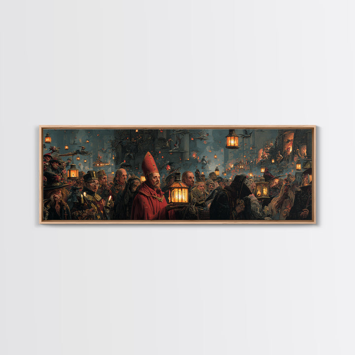 The Lantern Mage, Medieval Grotesque Art, Extra Wide Wall Art, Dark Fantasy Wall Art, Canvas Print, Halloween Wall Art