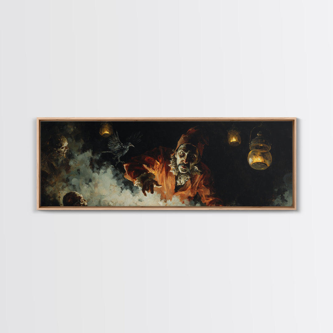 The Lantern Mage, Dark Romantic Horror Art, Extra Wide Wall Art, Gothic Horror Wall Art, Framed Canvas Print, Halloween Wall Art