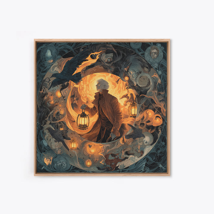 The Lantern Mage, Gothic Nightmare Art, Square Wall Art, Macabre Wall Art, Canvas Print, Halloween Wall Art, Gothic Home Decor