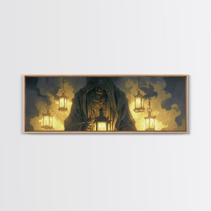 The Lantern Mage, Visionary Gothic Art, Extra Wide Wall Art, Dark Fantasy Wall Art, Framed Canvas Print, Halloween Wall Art