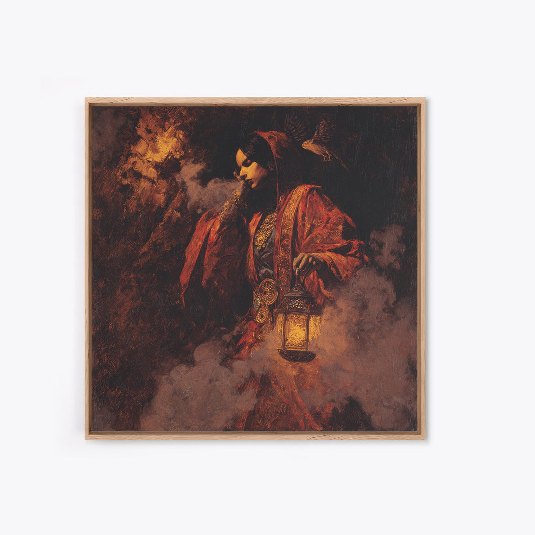 The Lantern Mage, Ornate Symbolist Art, Square Wall Art, Dark Halloween Decor, Canvas Print, Halloween Wall Art, Dark Fantasy Art