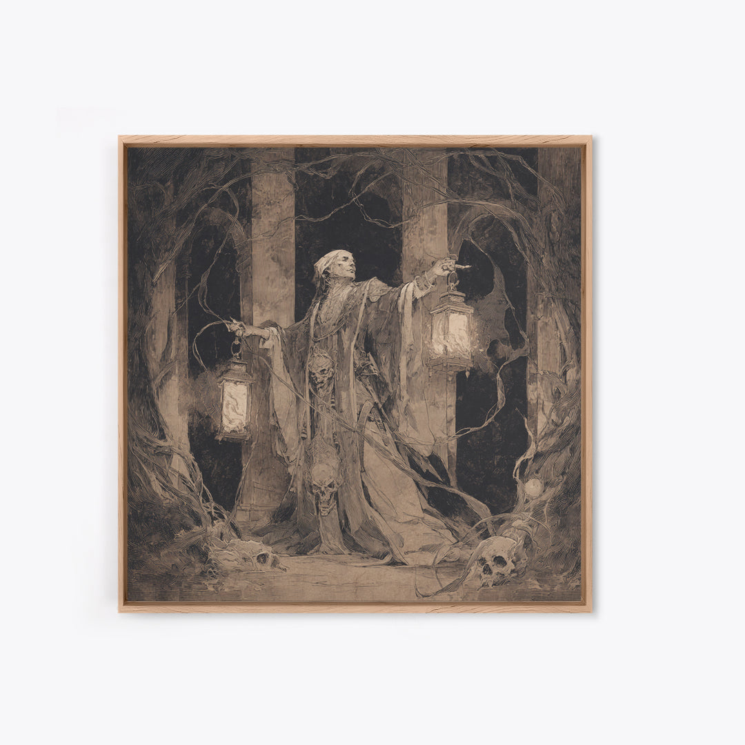 The Lantern Mage, Decadent Gothic Art, Square Wall Art, Macabre Wall Art, Canvas Print, Halloween Wall Art, Seasonal Home Decor