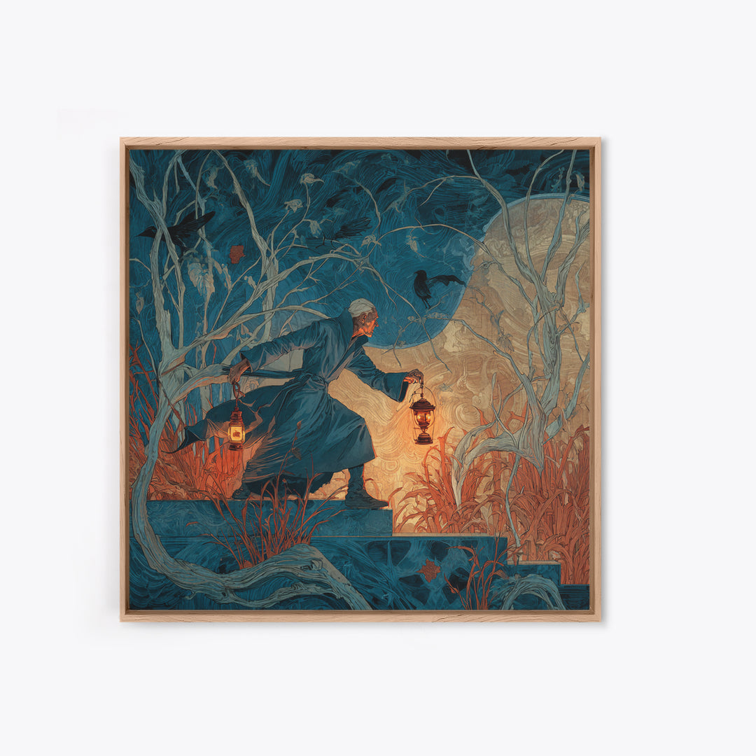 The Lantern Mage, Expressionist Gothic Art, Square Wall Art, Dark Halloween Decor, Canvas Print, Halloween Wall Art, Horror Wall Art