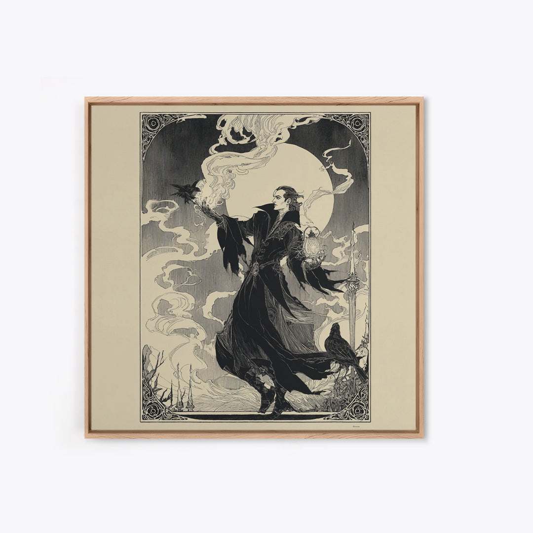 The Lantern Mage, Decadent Line Art, Square Wall Art, Macabre Wall Art, Canvas Print, Halloween Wall Art, Dark Fantasy Art