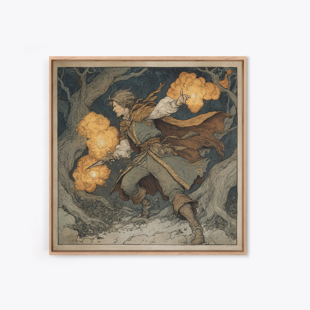 The Lantern Mage, Gothic Storybook Art, Square Wall Art, Gothic Horror Wall Art, Framed Canvas Print, Halloween Wall Art