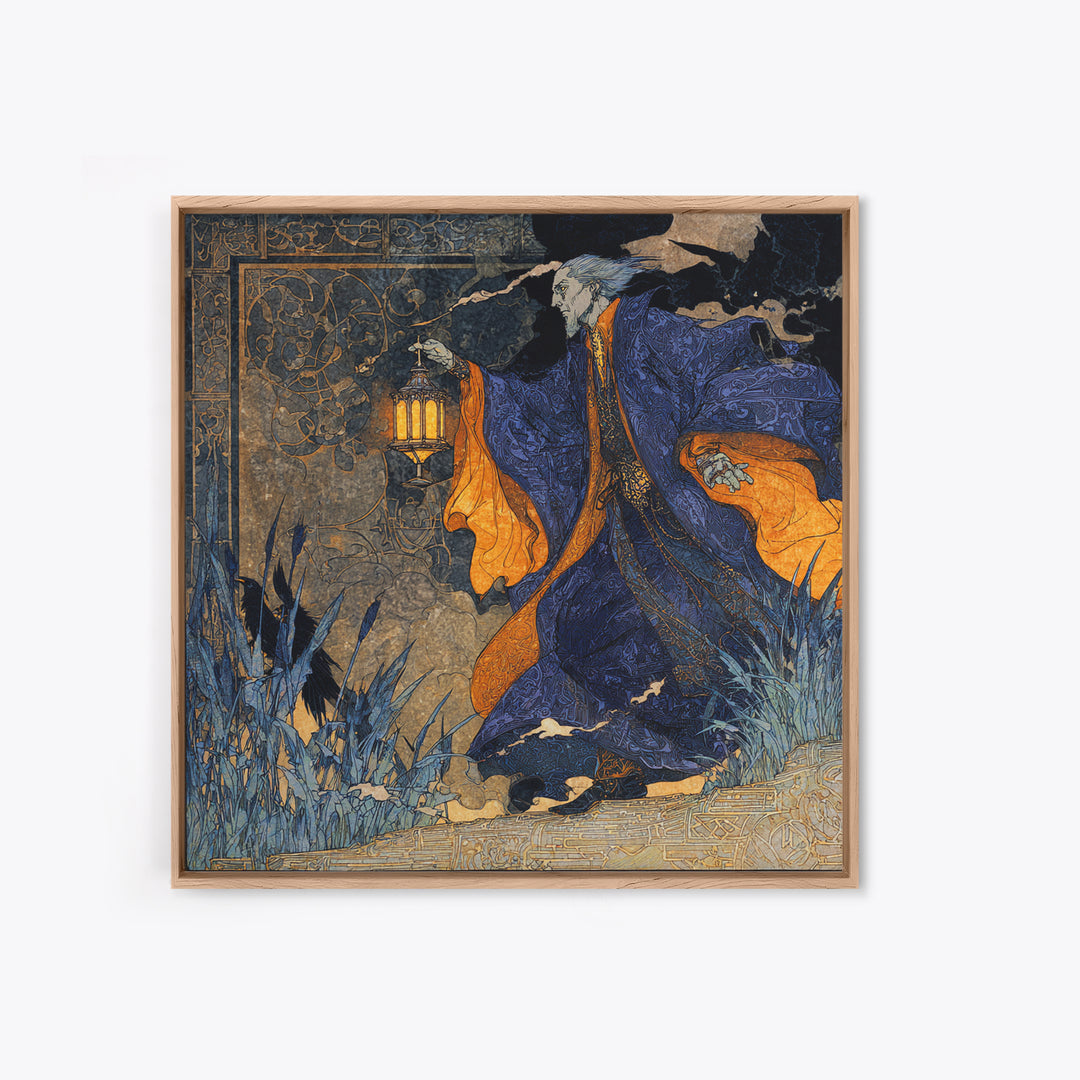 The Lantern Mage, Stained Glass Gothic Art, Square Wall Art, Dark Halloween Decor, Canvas Print, Halloween Wall Art, Gothic Home Decor