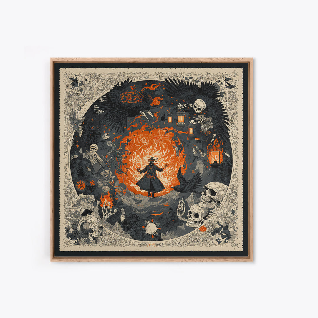 The Lantern Mage, Macabre Folk Print Art, Square Wall Art, Dark Fantasy Wall Art, Framed Canvas Print, Halloween Wall Art