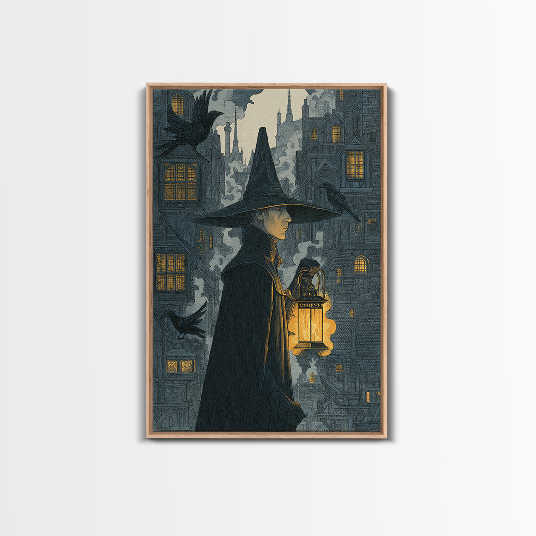 The Lantern Mage, Victorian Macabre Art, Vertical Wall Art, Dark Fantasy Wall Art, Framed Canvas Print, Halloween Wall Art