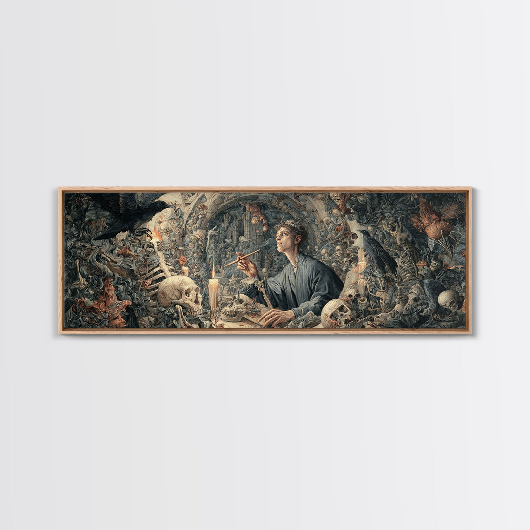 The Bone Sculptor, Medieval Grotesque Art, Extra Wide Wall Art, Gothic Horror Wall Art, Framed Canvas Print, Halloween Wall Art