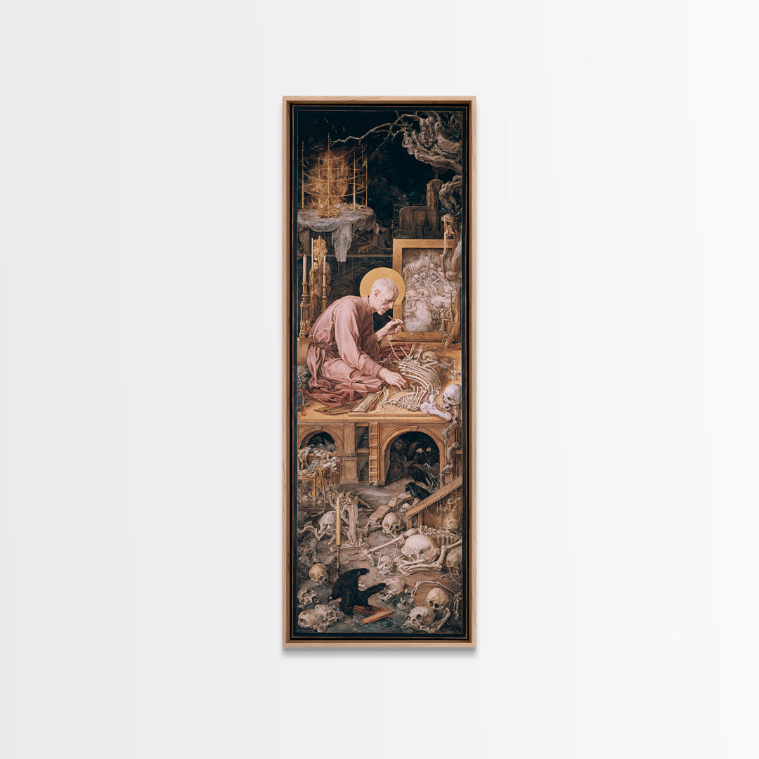 The Bone Sculptor, Dark Renaissance Art, Tall Narrow Wall Art, Dark Halloween Decor, Framed Canvas Print, Halloween Wall Art