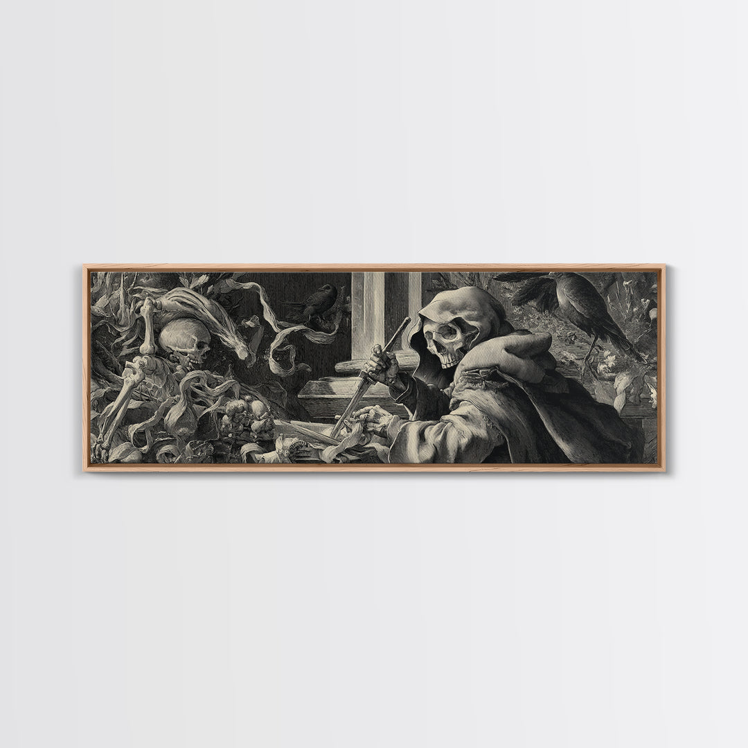 The Bone Sculptor, Danse Macabre Art, Extra Wide Wall Art, Gothic Horror Wall Art, Framed Canvas Print