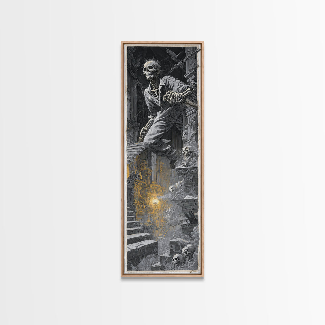 The Bone Sculptor, Architectural Etching Art, Tall Narrow Wall Art, Dark Fantasy Wall Art, Canvas Print, Halloween Wall Art