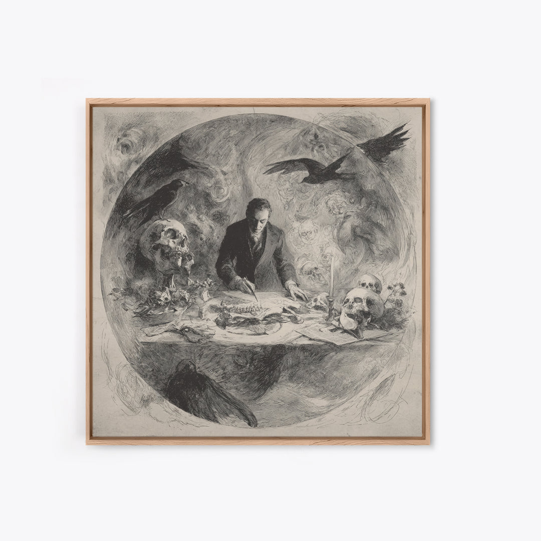 The Bone Sculptor, Symbolist Dream Art, Square Wall Art, Macabre Wall Art, Framed Canvas Print, Halloween Wall Art, Spooky Wall Decor