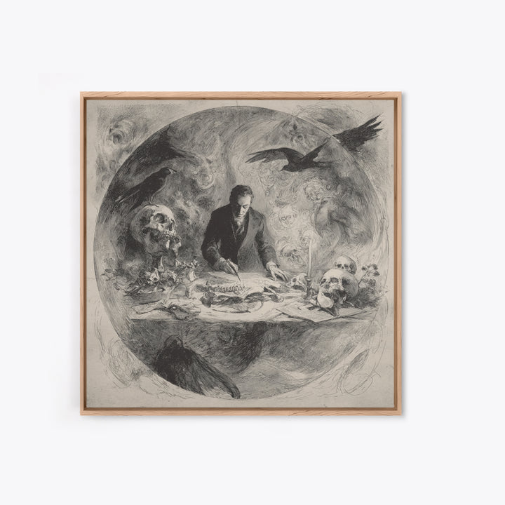 The Bone Sculptor, Symbolist Dream Art, Square Wall Art, Macabre Wall Art, Framed Canvas Print, Halloween Wall Art, Spooky Wall Decor