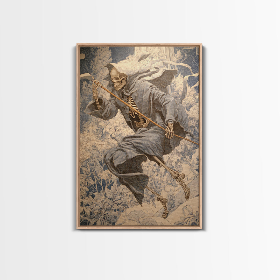 The Bone Sculptor, Symbolist Death Art, Vertical Wall Art, Macabre Wall Art, Canvas Print, Halloween Wall Art, Seasonal Home Decor