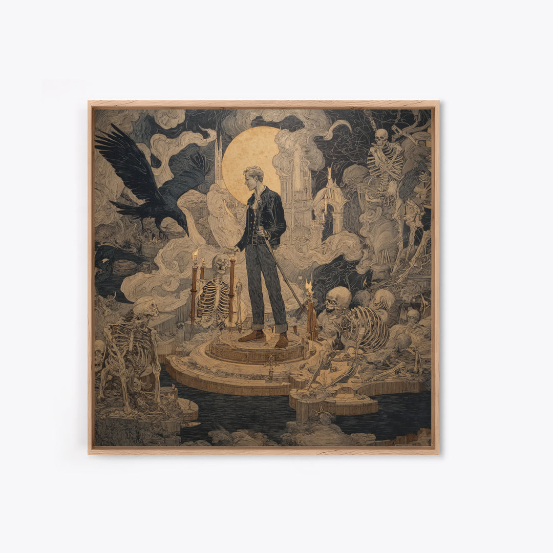 The Bone Sculptor, Symbolist Etching Art, Square Wall Art, Dark Fantasy Wall Art, Canvas Print, Halloween Wall Art, Gothic Home Decor