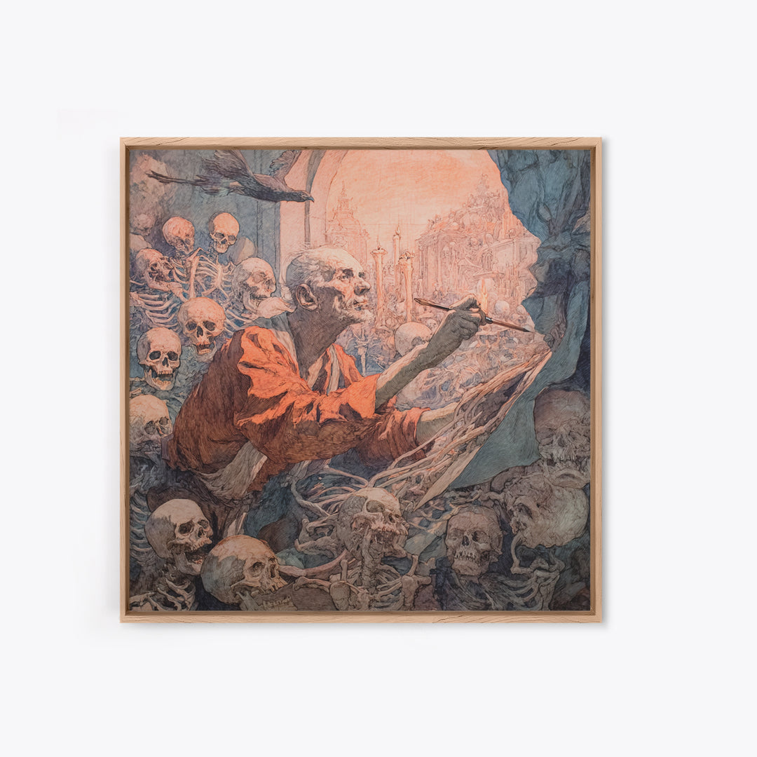 The Bone Sculptor, Grotesque Carnival Art, Square Wall Art, Dark Fantasy Wall Art, Framed Canvas Print, Halloween Wall Art