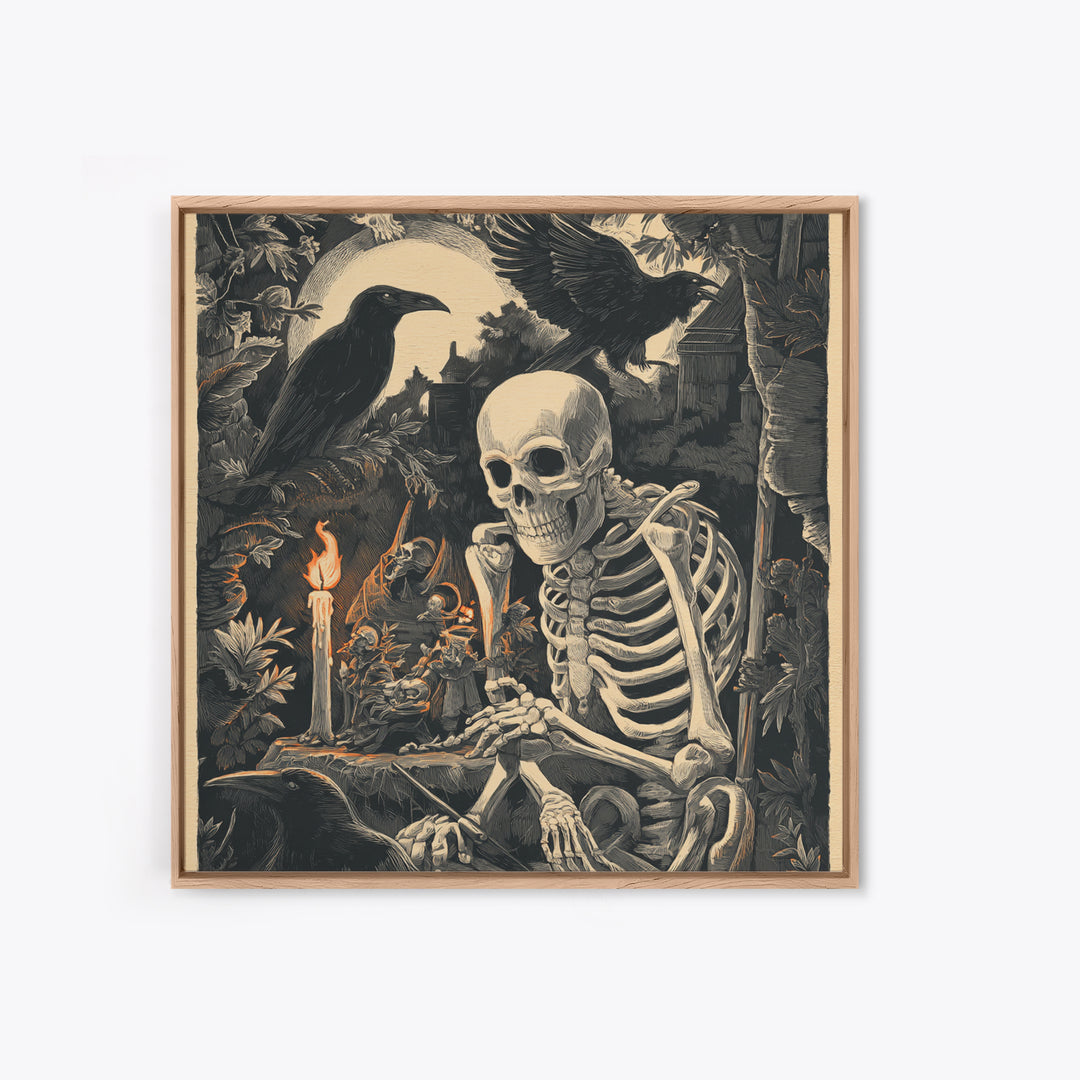 The Bone Sculptor, Macabre Folk Print Art, Square Wall Art, Macabre Wall Art, Framed Canvas Print, Halloween Wall Art