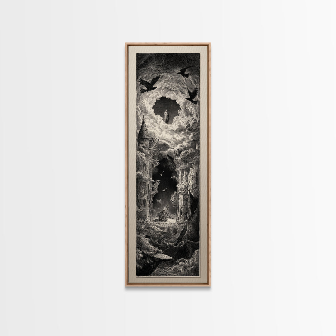 The Dream Eater, Gothic Engraving Art, Tall Narrow Wall Art, Dark Halloween Decor, Framed Canvas Print, Halloween Wall Art